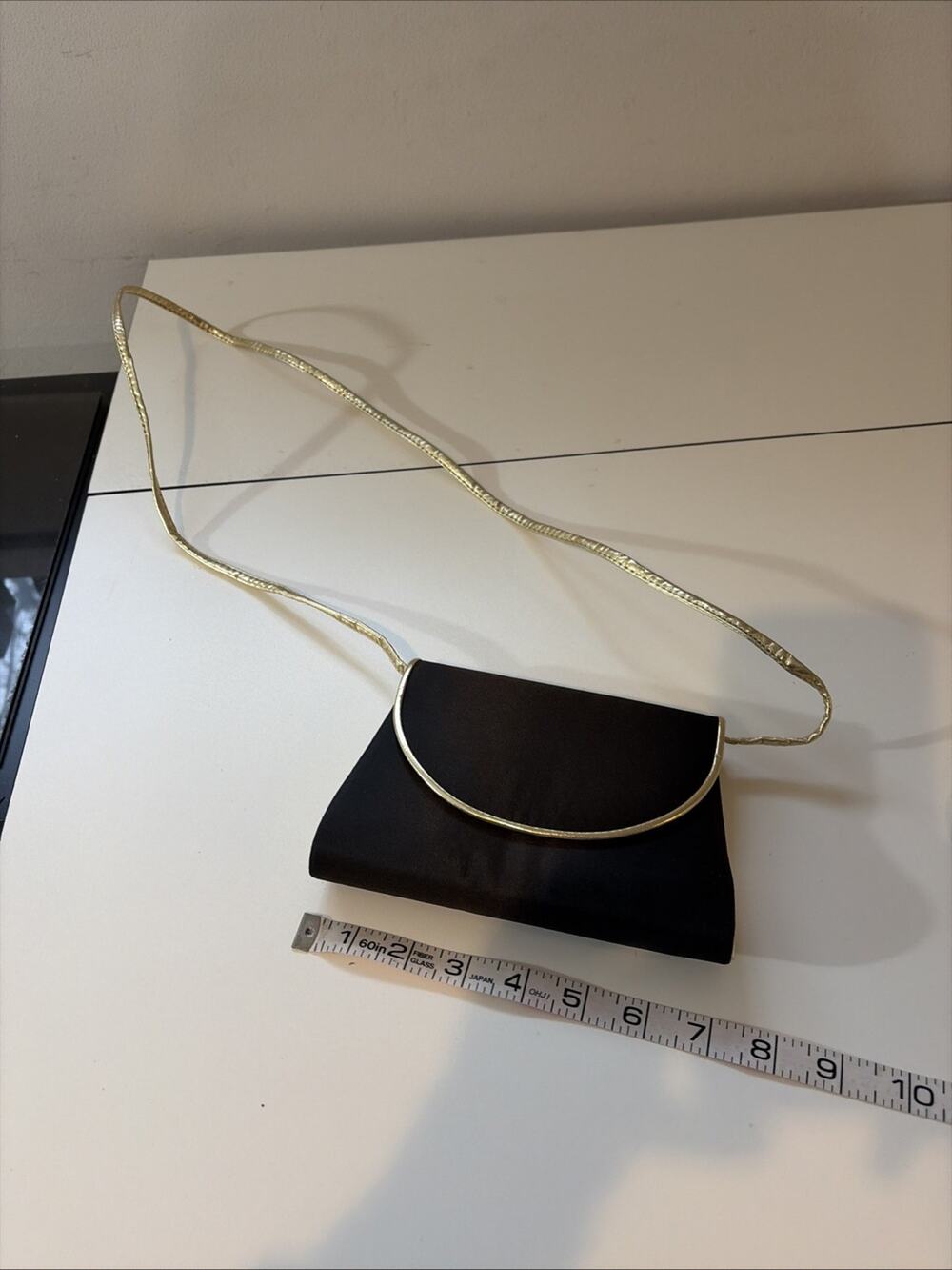 La Regale, Ltd Purse Black Crossbody Gold Trim & Strap Vintage 7 x 5”